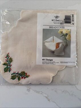 WC Designs Cream Embroidered Holly Bread Cover